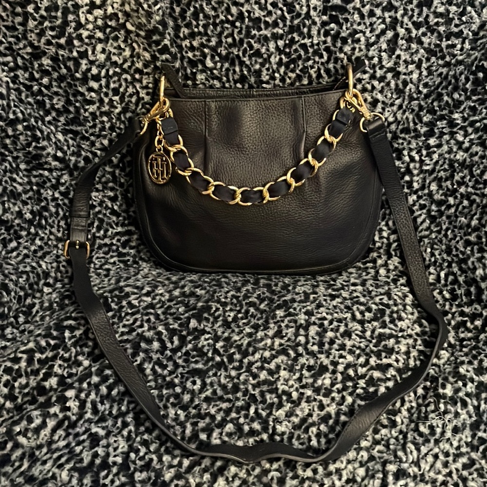 Tommy Hilfiger Navy Pebble Leather Shoulder Bag